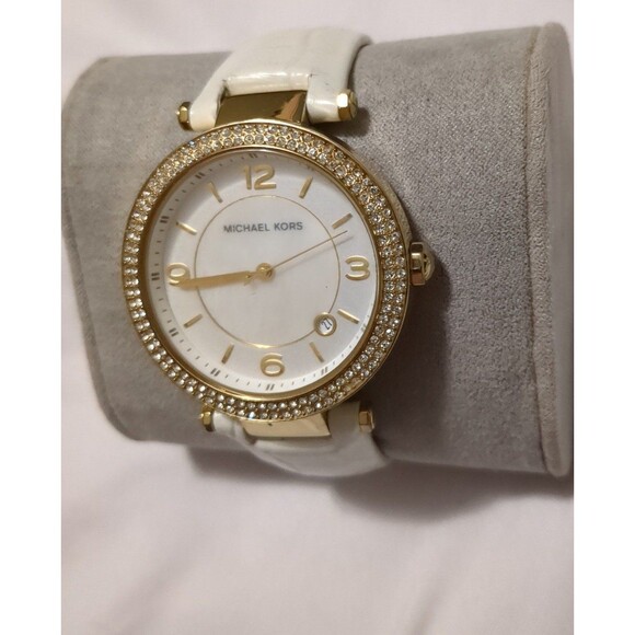 Michael Kors Gold and White Crystal Watch Michael Kors Everest Crystal Silicone Strap Watch - White  main image 2